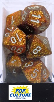 Polyhedral 7-die set: Glitter Gold/silver