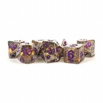 Polyhedral 7-die set: Gray w/Gold Foil/purple