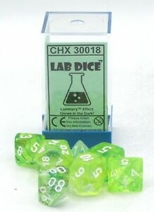 Polyhedral 7-Die Set: Glow In The Dark Luminary Lab Dice Spring/white