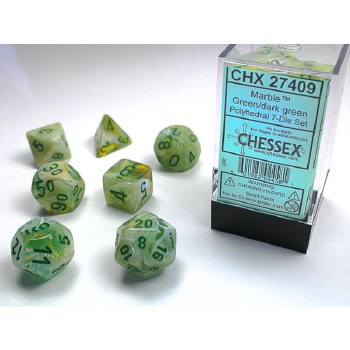 Polyhedral 7-die set: Marble Green/dark green