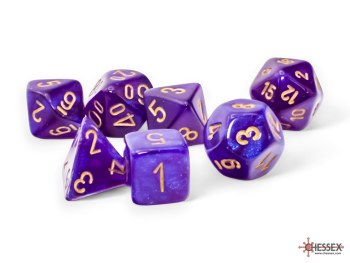 Polyhedral 7-die set: Mega-hedral Borealis Royal Purple/gold