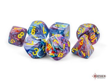 Polyhedral 7-die set: Mega-hedral Festive Mosaic/yellow