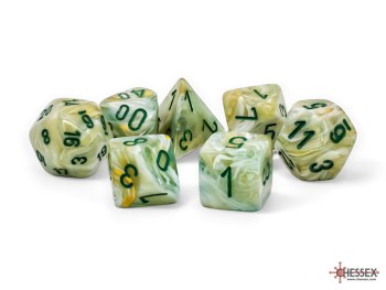 Polyhedral 7-die set: Mega-hedral Marble Green/dark green