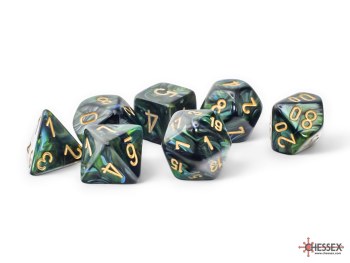 Polyhedral 7-die set: Mega-hedral Scarab Jade/gold