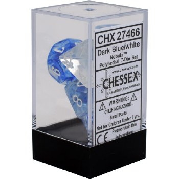 Polyhedral 7-die set: Nebula Dark Blue/white