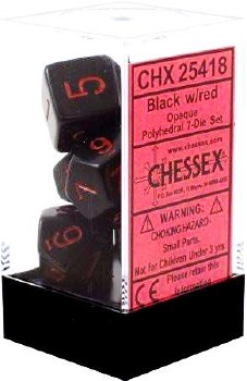 Polyhedral 7-die set: Opaque Black/red