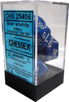 Polyhedral 7-die set: Opaque Blue/white