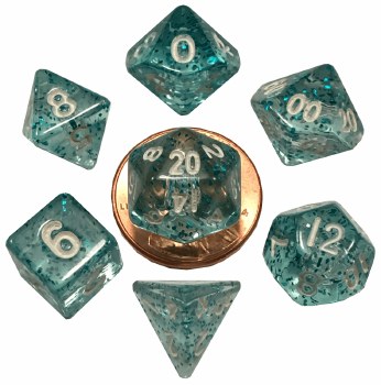 Polyhedral 7-die Mini set: 10mm Ethereal Light Blue/white