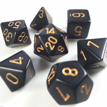 Polyhedral 7-die set: Opaque Black/gold