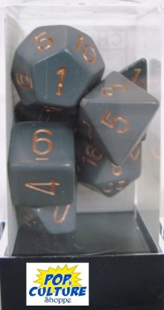 Polyhedral 7-die set: Opaque Dark Grey/copper