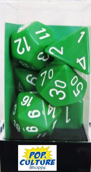 Polyhedral 7-die set: Opaque Green/white