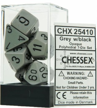 Polyhedral 7-die set: Opaque Grey/black