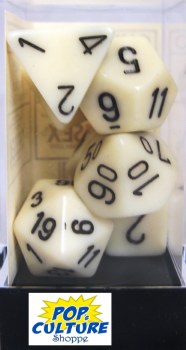 Polyhedral 7-die set: Opaque Ivory/black