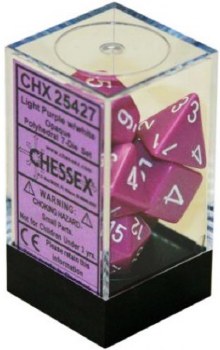 Polyhedral 7-die set: Opaque Light Purple/white