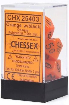 Polyhedral 7-die set: Opaque Orange/black