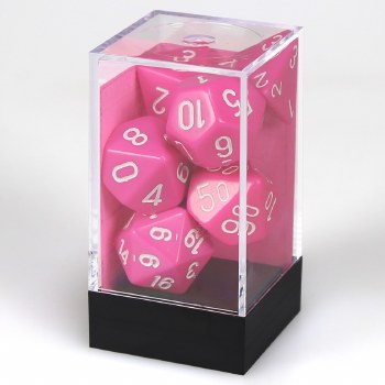 Polyhedral 7-die set: Opaque - Pink/white