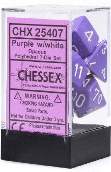 Polyhedral 7-die set: Opaque Purple/white