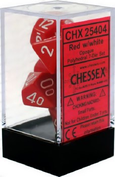Polyhedral 7-die set: Opaque Red/white