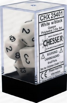 Polyhedral 7-die set: Opaque White/black