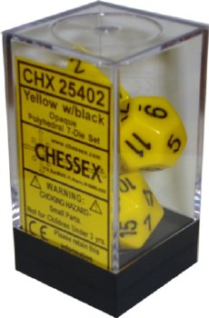 Polyhedral 7-die set: Opaque Yellow/black