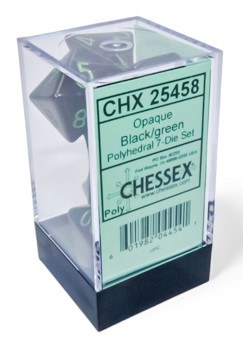 Mini Polyhedral 7-Dice Set: Black/Green