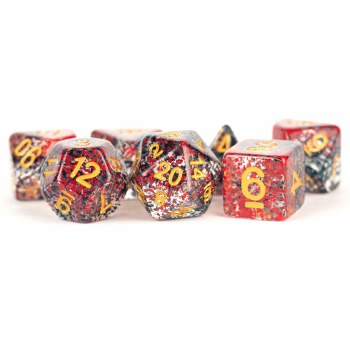 Polyhedral 7-die set: Particle Red/Black/gold