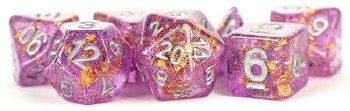 Polyhedral 7-die set: 16mm Purple w/Gold Foil/silver