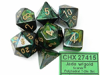 Polyhedral 7-die set: Scarab Jade/gold