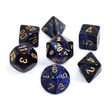 Polyhedral 7-die set: Scarab Royal Blue/gold