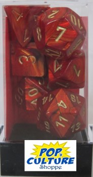 Polyhedral 7-die set: Scarab Scarlet/gold