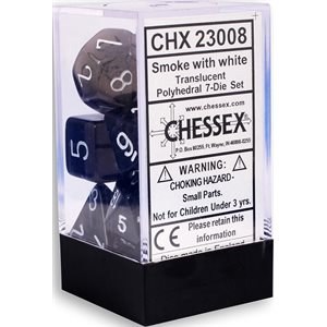Polyhedral 7-die set: Translucent Smoke/white