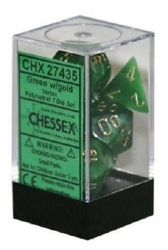 Polyhedral 7-die set: Vortex Green/gold