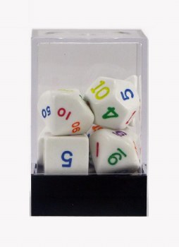 Polyhedral Koplow 7-die set: White w/rainbow