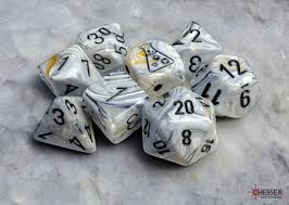 Polyhedral 8-Die Set: Lab Dice - Marble Calcite / Black