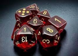 Polyhedral 8-Die Set: Lab Dice - Tanslucent Crimson / Gold