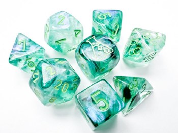 Polyhedral 8-die set: Lab Dice - Borealis Luminary Kelp/light green