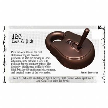 Poly Dice Hero: The Rogue d20 Lock &amp; Pick - Stout Bronze and Ward White