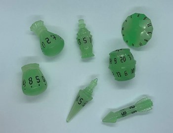 Poly Hero Dice: The Rogue 7-Dice Set - Foxfire and Ash Black (Glow-in-the-Dark)