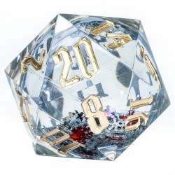Snow Globe d20 Die with Gold Numbering - Large 54mm