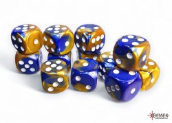 D6 12-die set: 16mm Gemini Blue-Gold/white