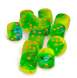 D6 Dice 12-Set: 16m Gemini Plasma Green-Teal/Orange
