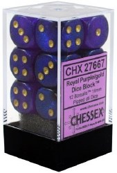 D6 12-die set: 16mm Borealis Purple/gold