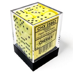D6 36-die set: 12mm Opaque Pastel Yellow/black
