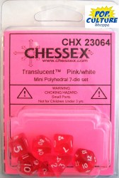 Polyhedral 7-die set: 9mm Translucent Pink/white