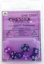 Polyhedral 7-die set: 9mm Translucent Purple/white