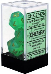 Polyhedral 7-die set: Borealis Light Green/gold