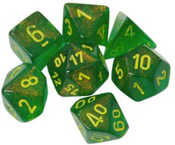 Polyhedral 7-die set: Borealis Maple Green/yellow