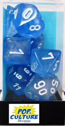 Polyhedral 7-die set: Borealis Sky Blue/white