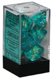 Polyhedral 7-die set: Borealis Teal/gold
