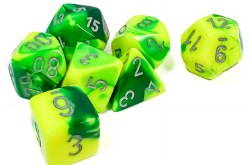 Poly Dice 7-Set: Gemini Green-Yellow/Silver